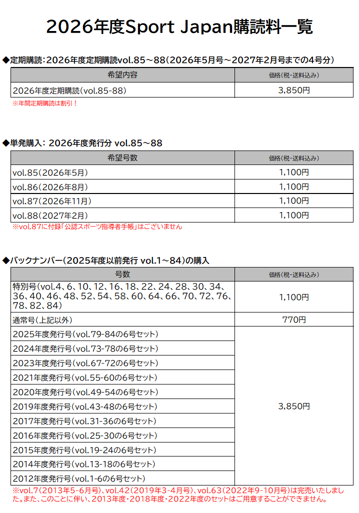 Sport Japan 定期購読・バックナンバー申込について - 広報・出版 