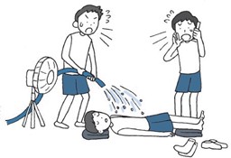 熱中症イメージイラスト 陸上トラックに倒れこむ男性