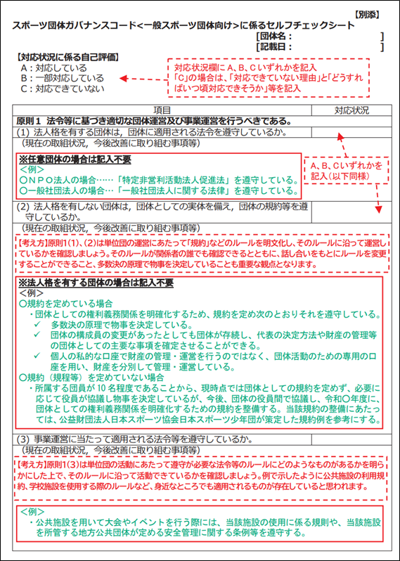 セルフチェックシート